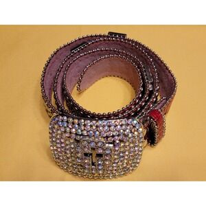 Western Womens Belt Rhinestone Cross Concho Silver Red Genuine Leather M/L